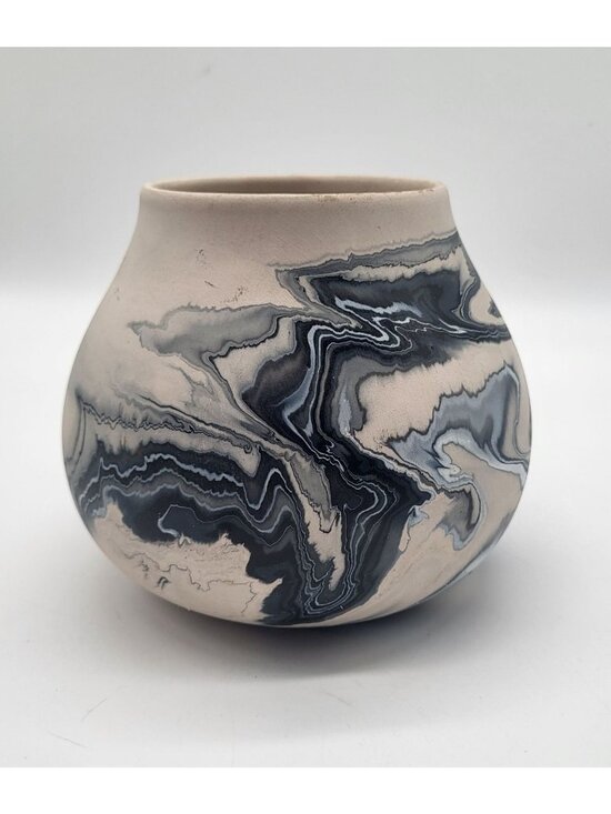 Nemadji Pottery Other - Vintage Nemadji Pottery USA Art Vase Blue Cream Marbled Swirl Matte Unglazed